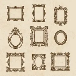 وکتور کادر و حاشیه و قاب عکس خطی گلدار مربعی و بیضی شکل