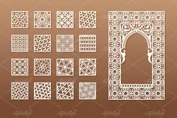وکتور  کادر و حاشیه طرح اسلیمی محراب با طرح های مربع