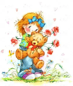 عکس با کیفیت نقاشی دختر بچه و خرس