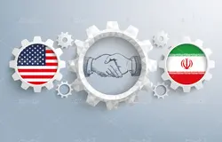 وکتور پرچم ایران و آمریکا در حال دست دادن و چرخدنده