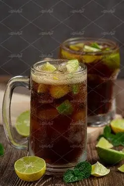 عکس نوشابه با یخ و لیمو و نعنا