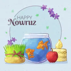 دانلود وکتور عید نوروز مبارک با سفره هفت سین و تم آبی روشن