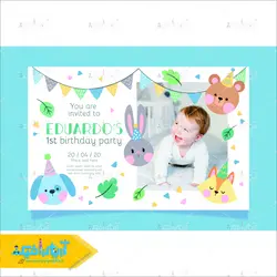 دانلود وکتور قالب عکس با کیفیت نوزاد برای تولد مبارک با تم پسرانه