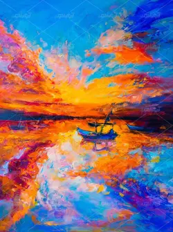 دانلود عکس با کیفیت قایق ماهیگیری در دریا با افکت های گرافیکی جذاب