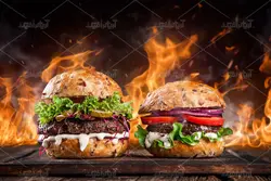 دانلود عکس همبرگر اتشین