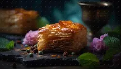 عکس باکیفیت باقلوا همراه با گل