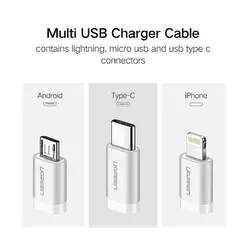 کابل تبدیل USB به Iphone Lightning و Type C و Micro USB یوگرین 80326 Ugreen US186