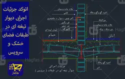 اتوکد جزئیات اجرایی دیوار تیغه ای در طبقات فضای خشک و سرویس