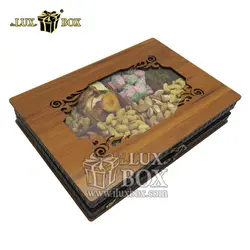 جعبه آجیل خشکبار پذیرایی  چرم چوبی لوکس باکس کد LB045