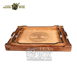 ست سینی پذیرایی چوبی 2عددی طرح حکی لوکس باکس LBS501
