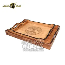 ست سینی پذیرایی چوبی 2عددی طرح حکی لوکس باکس LBS501