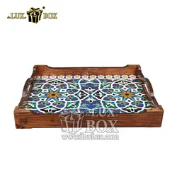 سینی چوبی سنتی پذیرایی طرح کاشی لوکس باکس کد LBL557