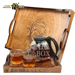 ست سینی پذیرایی چوبی 2عددی طرح حکی لوکس باکس LBS503