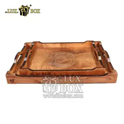 ست سینی پذیرایی چوبی 2عددی طرح حکی لوکس باکس LBS503