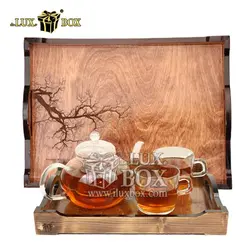 ست سینی پذیرایی چوبی 2عددی طرح حکی لوکس باکس LBS504