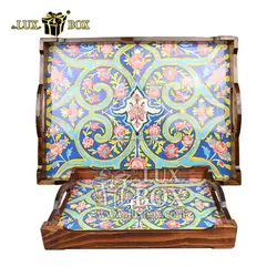 ست سینی پذیرایی چوبی 2عددی طرح چاپی لوکس باکس LBS555