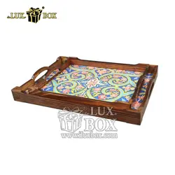 ست سینی پذیرایی چوبی 2عددی طرح چاپی لوکس باکس LBS555