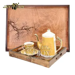 ست سینی پذیرایی چوبی 2عددی طرح حکی لوکس باکس LBS514