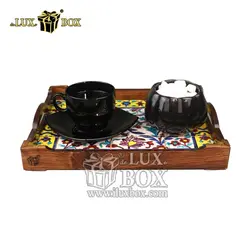 سینی چوبی سنتی پذیرایی طرح کاشی لوکس باکس کد LBL551