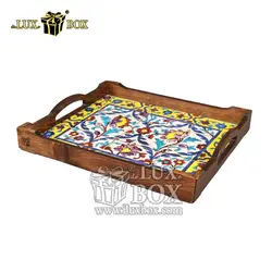 سینی چوبی سنتی پذیرایی طرح کاشی لوکس باکس کد LBL551