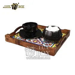 سینی چوبی سنتی پذیرایی طرح کاشی لوکس باکس کد LBL551