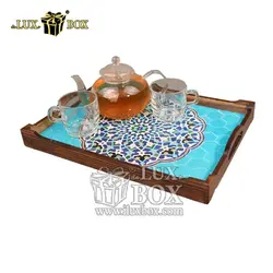 سینی چوبی سنتی مستطیل طرح شمسه لوکس باکس کد LB556