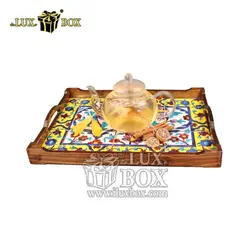 سینی چوبی سنتی مستطیل طرح کاشی لوکس باکس با کد LB551