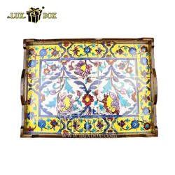 سینی چوبی سنتی مستطیل طرح کاشی لوکس باکس با کد LB551