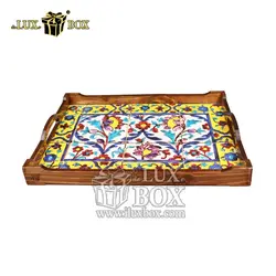 سینی چوبی سنتی مستطیل طرح کاشی لوکس باکس با کد LB551