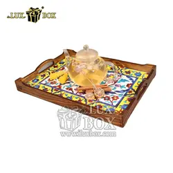 سینی چوبی سنتی مستطیل طرح کاشی لوکس باکس با کد LB551