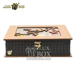 جعبه دمنوش پذیرایی چای کیسه ای تی بگ چرم چوبی لوکس باکس کد LB64