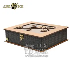 جعبه دمنوش پذیرایی چای کیسه ای تی بگ چرم چوبی لوکس باکس کد LB64