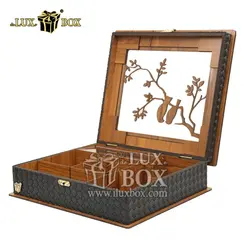 جعبه دمنوش پذیرایی چای کیسه ای تی بگ چرم چوبی لوکس باکس کد LB64