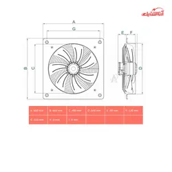 هواکش ایلکای نمره 50 دمنده تک فاز فاز مدل هفت پر فلزی با قاب دمنده VIK-50G4S-H