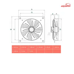 هواکش ایلکای نمره 30 دمنده سه فاز مدل هفت پر فلزی با قاب دمنده VIK-30A4T