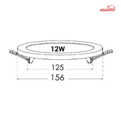 چراغ سقفی دایره‌ای توکار 12 وات SMD مدل اسلیم پارس شعاع توس برش 12.5