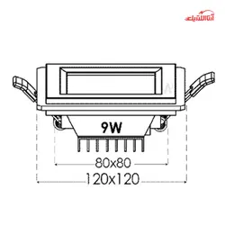 چراغ سقفی مربع توکار 9 وات LED مدل گلاریس پارس شعاع توس برش 8