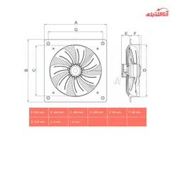 هواکش ایلکای نمره 50 دمنده تک فاز مدل هفت پر فلزی با قاب دمنده VIK-50A4S-L