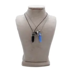 ست کاپلی گردنبند سنگ منشور مشکی و آبی CS-1196 - کاپل شاپ