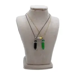 ست کاپلی گردنبند سنگ منشور سبز و مشکی CS-1195 - کاپل شاپ