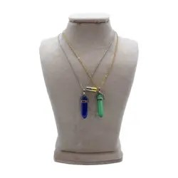 ست کاپلی گردنبند سنگ منشور سبز و سرمه ای CS-1192 - کاپل شاپ