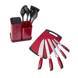 سرویس چاقو و تخته برش 12 پارچه کاراجا Gusto زرشکی