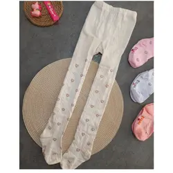 جوراب شلواری بچه گانه طرح قلب چهار فصل نخی نسبتا ضخیم