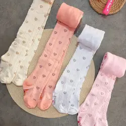 جوراب شلواری بچه گانه طرح قلب چهار فصل نخی نسبتا ضخیم