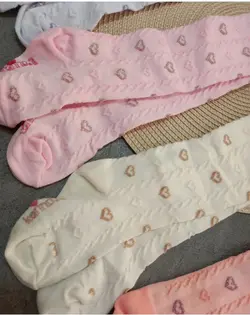 جوراب شلواری بچه گانه طرح قلب چهار فصل نخی نسبتا ضخیم