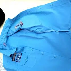 پیراهن آستین کوتاه پسرانه کتان رنگ آبی مدل خلبانی