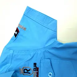 پیراهن آستین کوتاه پسرانه کتان رنگ آبی مدل خلبانی