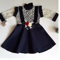 سارافن دخترانه دامن کلوش دانتل آستین سه رب سایز 1تا3