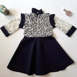 سارافن دخترانه دامن کلوش دانتل آستین سه رب سایز 1تا3