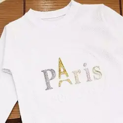 بلوز یقه گرد پسرانه و دخترانه طرح پاریس نخ لاکارا دار مناسب حدود سنی 2 تا 8 سال